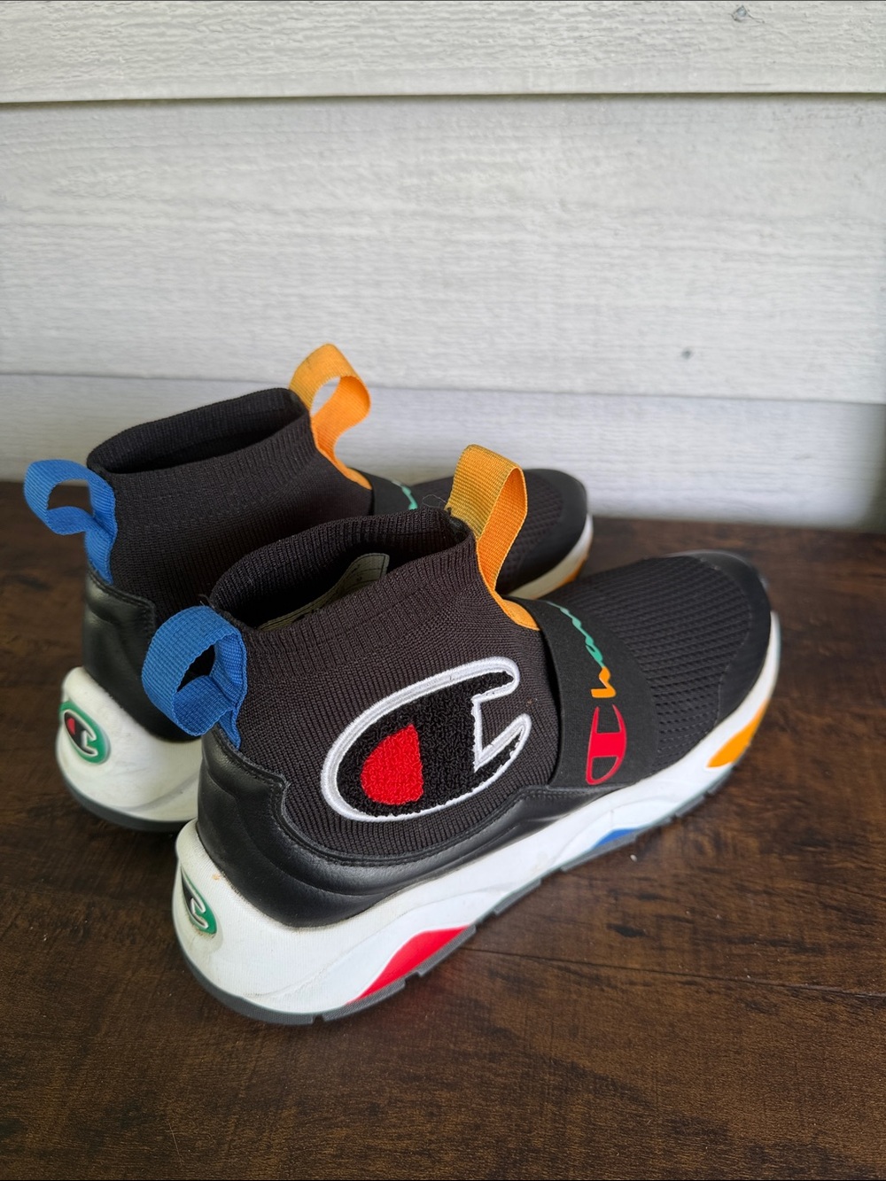 Champion Rally Pro Black Slip-On Sneakers with Blue, Orange and Red Accents